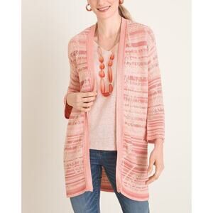 Chico's Embroidered Striped Jacquard Cardigan Pink Size M